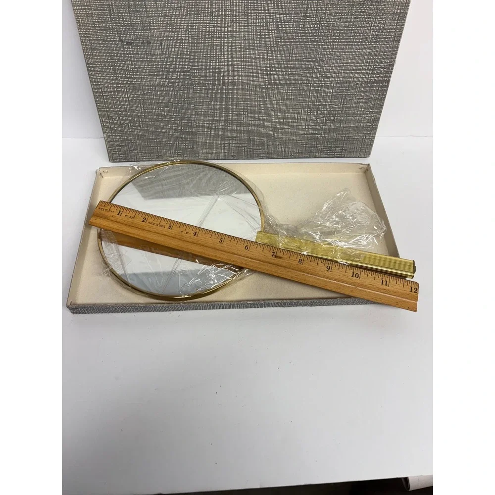 Vintage Golg Tone Vanity Hand Mirror Triple Magnifying West Germany New